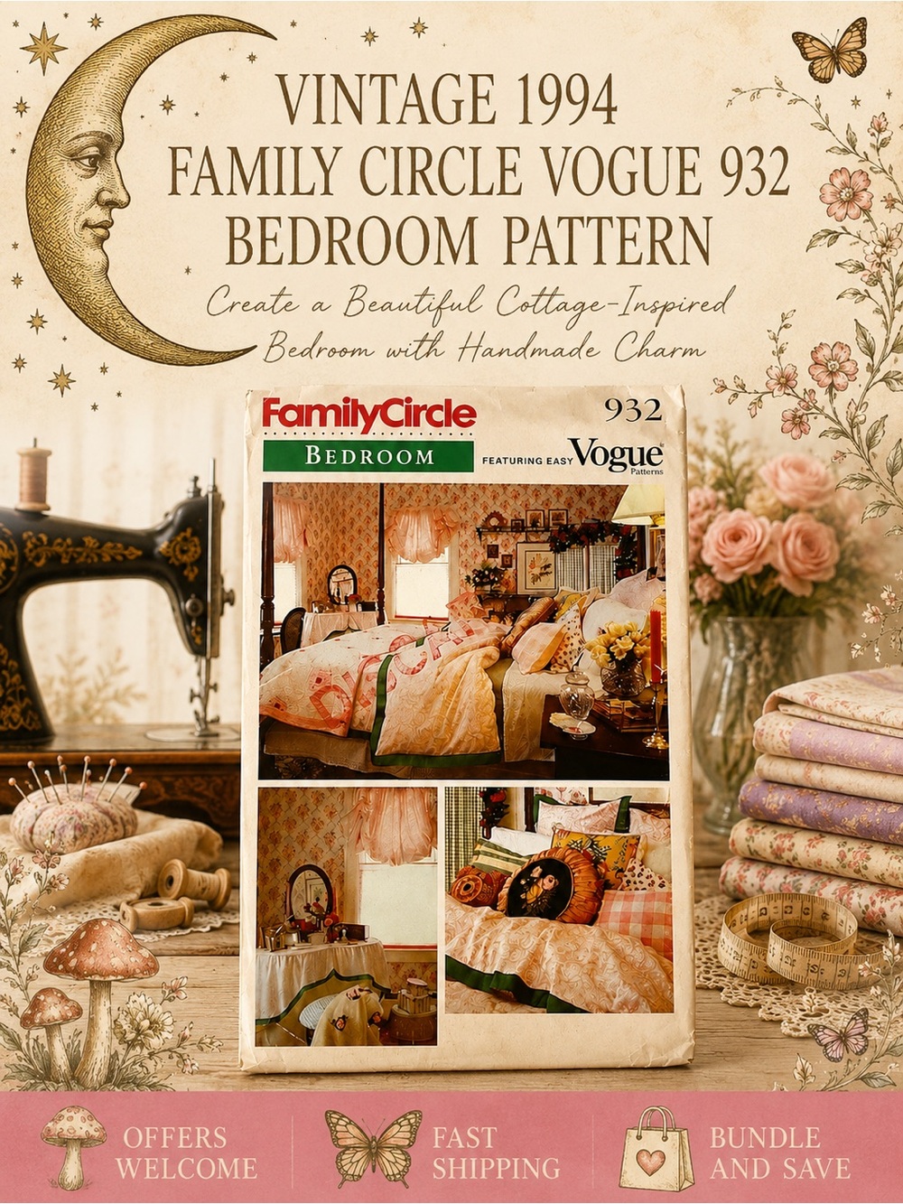 Vintage 1994 Vogue 932 Bedroom Decor Sewing Pattern Uncut